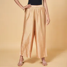 rangmanch by pantaloons Women Regular Fit Gold Viscose Rayon Trousers image 1