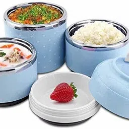 amaxone Stainless Steel and Plastic 3 Layer Lunch Box Food Container Tiffin Hot Box 3 Containers Lunch Box image 3