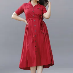 fancify Women Shirt Red Below Knee Dress-picture-15