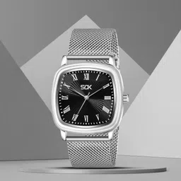 sdk Elegant Silver Mesh Strap Watch with Black Roman Dial and Square Case for Men Analog Watch - For Men I-18-picture-11
