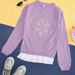 Pantaloons Junior Girls Purple & Off White Pullover with Embroidered Detail-picture-28