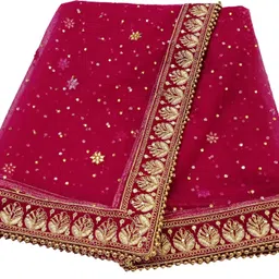 navti creations Net Embroidered Pink Women Dupatta image 4