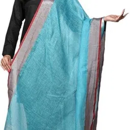aamir fashion textile Linen Blend Self Design Light Blue Women Dupatta image 1