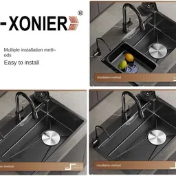 x-xonier 304 SS All-in-One Kitchen Sink | Pullout Tap, 3 Modes & Glass Washer 304 SS All-in-One Kitchen Sink | Pullout Tap, 3 Modes & Glass Washer Vessel Sink image 4