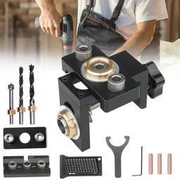 3 in 1 Woodworking Dowel Jig Kit with Hole Drill Guide Set 3 in 1 Jig Drill Kit Woodworking Dowel Guide Set with 8 10 15mm Pins and Specialty Woodworking Bits-image-48