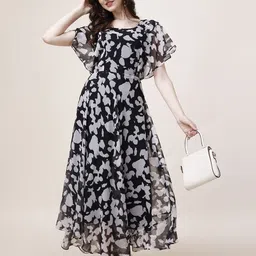 fashion2wear Women A-line Black Ankle Length Dress image 1