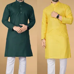lyplo Pack of 2 Men Solid Cotton Blend Straight Kurta-picture-25