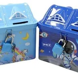 eclet 2psMix Metal Money Bank With Secure Lock&Key For Kids Random design will send-ff Coin Bank-picture-14