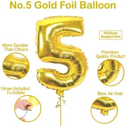 acome Solid Gold Happy Birthday Decoration Combo - 102Pcs Set Foil Banner And Balloons For Princess Girls Birthday Party Decoration ,Happy Birthday Balloons for Party Decoration , Baby 5th birthday Balloon image 3
