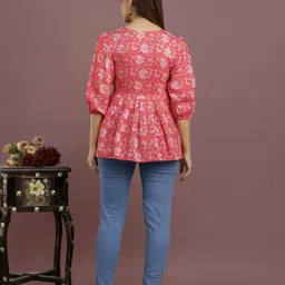 maheshvi Casual Balloon Sleeve Floral Print Women Pink Top image 2