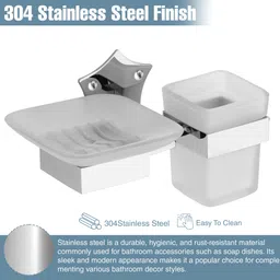 gloxy Wall Mounted Soap Dish with Toothbrush Holder | Space-Saving Bathroom Organizer 9 inch 1 Bar Towel Rod image 3