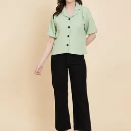 ekasya Women Regular Fit Solid Lapel Collar Casual Shirt image 3