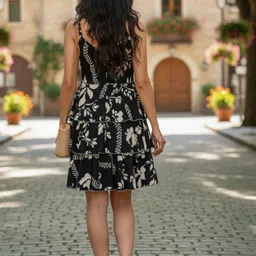 addyvero Women Fit and Flare Black, White Above Knee/Mid Thigh Length Dress image 2