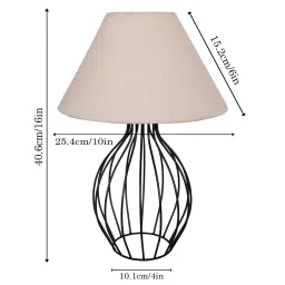 homesake Black Bedside Table Lamp with Geometric Metal Base and Fabric Shade, Wire Trumpet with Khadi Cone Shade image 2