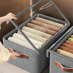 gigmart Polyester Wardrobe Organizer For Clothes, Storage Basket with Lid Dustproof Storage Box Storage Basket-picture-30