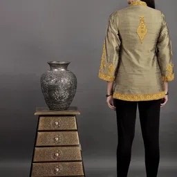 Exotic India Women Geometric Longline Tailored Jacket with Embroidered image 3