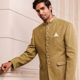 Tasva Men Linen Front Dori Embroidery Bandhgala Suit image 5