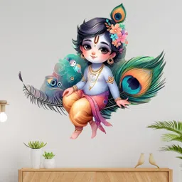 housecreation 70 cm Cute Little Beautiful Krishna Jii Wall sticker Self Adhesive Sticker image 5