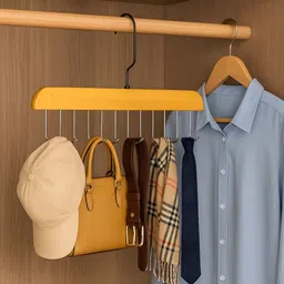 the bonded bazaar Premium Wooden Hanger with 8 Metal Hooks/Tie, Belt, Garment Wooden Scarf Hanger For Scarf image 3