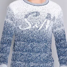 ewools Men Self Design Round Neck Blue Sweater image 1