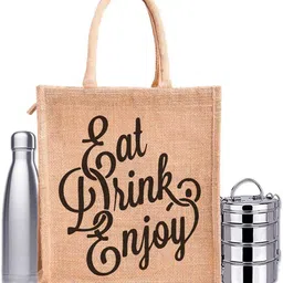 dashomes Jute Reusable Eco-Friendly Lunch Hand Bag Combo Lunch Bag image 3