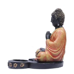 casacraft from pepperfry Ashnam Buddha Figurine with T-Light Holder - Black & Orange, 25.4cm image 3