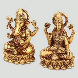 craftcart Lakshmi Ganesh Brass Idol pair | Ultrafine & Lightweight | 100% Pure Brass | Decorative Showpiece - 5 cm image 5