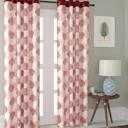 cortina Red Floral Polyester 7 Ft Semisheer Eyelet Door Curtains (Set of 2) image 1