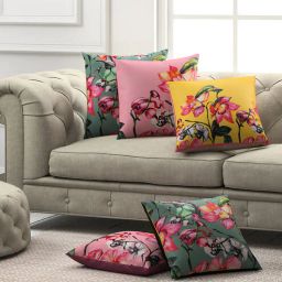 sej by nisha gupta Yellow Floral Premium 16 x 16 Inches Cushion Cover (Set of 5)-picture-46