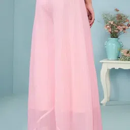 uniqvibs Pack of 2 Women Flared Pink, Black Georgette Trousers image 2