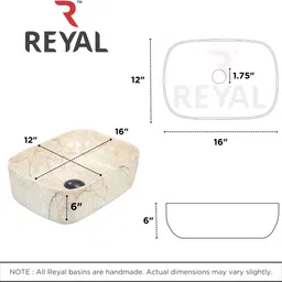reyal Premium Ceramic Square Table Top Wash basin (Size : 12" x 16" x 5") Vessel Sink Counter Top image 3