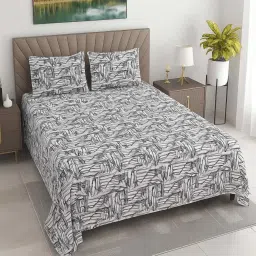 threads White Abstract 400 TC Cotton Super King Flat Bedsheet with 2 Pillow Covers Essential Collection image 1