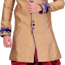 Pooja Ethnic Pooja Ethnic Men's Beige Silk Indo Western with Dhoti PE9068 Embroidered Sherwani-picture-36