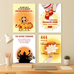 yellow town india Durga Ji Devotional Wall Posters | Set of 4 A4 Spiritual Motivational Quotes | 300 GSM with Wall Friendly Tape| Study table decor and Mandir decor Fine Art Print image 2