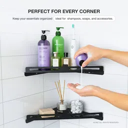 aline7 2 Pc Metal Bathroom Corner Shelf | Space Saving Corner Rack Wall Shelf Organizer Aluminium Wall Shelf image 3
