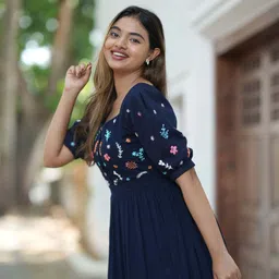 muskan fab Women Fit and Flare Black Midi/Calf Length Dress image 3