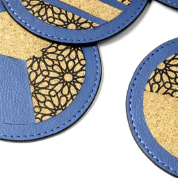 green hermitage Round Reversible Leather Coaster Set image 3