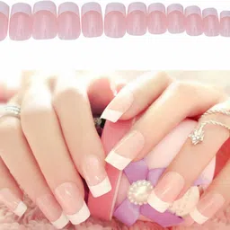 charmy French False Finger Nails with Glue Natural Pink image 2