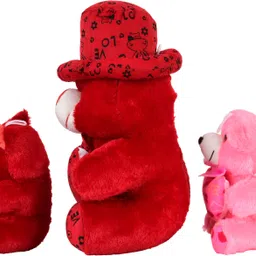 happyloteddy RED CAP TEDDY+2BABY RED AND PINK - 30 cm image 2