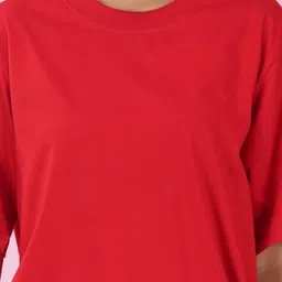 nusyl Women Printed Round Neck Cotton Blend Red T-Shirt image 4