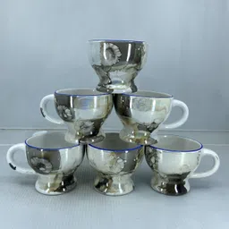 vynora Pack of 6 Ceramic Tea Cup Set – Marble Effect Brown & White | 6 Pieces | Khurja Pottery image 3