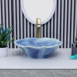 cluster Designer Glossy Ceramic Table Top Wash Basin For Bathroom & Livingroom Decor | Flower Shaped Wash Basin (40.5x40.5x12.5 cm) Counter Top-picture-19