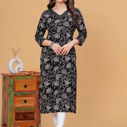 kairab Women Floral Print Viscose Rayon Straight Kurta image 5