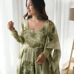 dri enterprise Floral Print Georgette Stitched Anarkali Gown image 2