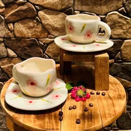 the earthy store Pack of 2 Ceramic Ceramic Enchanted Pestal Blossom Cup & Saucer Set image 2