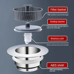 jogi's Kitchen Sink Stainless Steel, Plastic Push Down Strainer image 4