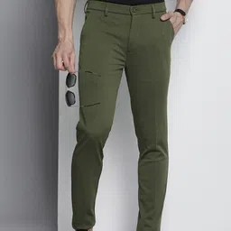 the indian garage co. Men Slim Fit Green Pure Cotton Trousers-picture-15