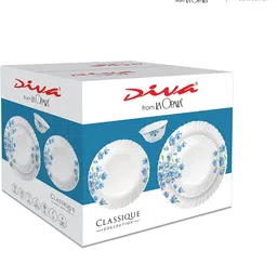laopala Pack of 33 Opalware Diva Classique Flaming Red super light & White, 100% Hygienic & Dishwasher safe Dinner Set image 4