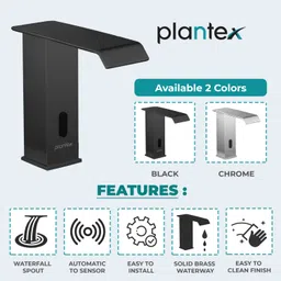 plantex Pure Brass Faucet with Sensor for Bathroom/Short Body for Washbasin-Black Pillar Tap Faucet image 3
