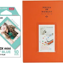 FUJIFILM Mini 10X1 sky blue Instant Film With 128-sheet Orange Album for mini Film Roll image 1